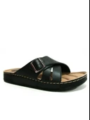 Apella Siyah Tek Tokalı Çapraz Bant Anatomik Comfort Kadın Terlik thumbnail 1