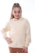 Basic Kapüşonlu Şardonlu Kanguru Cep Detaylı Çocuk Sweatshirt 3-10 Yaş Ekru thumbnail 3