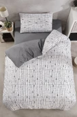 LaLiva Gri Beyaz Kareli Çarşafı Lastikli Tek Kişilik Nevresim Takımı thumbnail 1