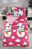 LaLiva Çerşafı Lastikli Kuzulu Çocuk Nevresim Takımı Pembe Tek Kişilik thumbnail 1
