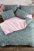 LaLiva Lastikli Çarşaflı Çift Kişilik Nevresim Takımı Yeşil Çiçekli thumbnail 2