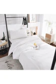LaLiva Çarşafı Lastikli Doğal Sağlıklı Pamuk Beyaz-Beyaz Tek Kişilik Nevresim Takımı thumbnail 3