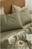 LaLiva -lüks Akfil Kumaş -çarşafı Lastikli %100 Organik Pamuk- Yeşil Çift Kişilik Nevresim Takımı thumbnail 3