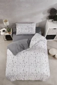 LaLiva Gri Beyaz Kareli Çarşafı Lastikli Tek Kişilik Nevresim Takımı thumbnail 2