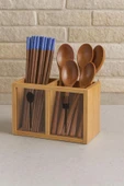 Bambu Ikili Kaşıklık Kutusu, Bambu Çatal Kaşıklık (13CM) - 2