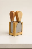 Bambu 4'lü Bıçaklık Seti, Bambu Peynir Kesme Aparatı (6X8X13CM) - 1