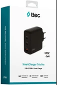 Ttec 2SCG04B Smartcharger Trio Gan 120W PD 2 Usb-C + Usb-A Hızlı Şarj Aleti Siyah thumbnail 2