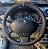 DİKİŞLİ DİREKSİYON KILIFI SİYAH DERİ NOKTALI DERİ MAVİ YÜZÜK / DİKİŞLİ KANGO / MEGANE 1 İÇİN thumbnail 1