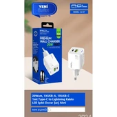 ACL AC-97 20Watt, 1xUSB-A 1xUSB-C, 1mt Type-C to Lightning Kablo Duvar Şarj Aleti Seyahat Şarj thumbnail 2
