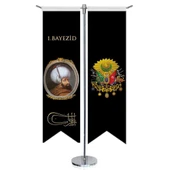 Osmanlı Padişahları - I. Bayezid -Beyazıt ve Osmanlı Arması-Kırlangıç-Saten T direk 2li Masa Bayrağı - 1