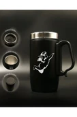 Nesnel Gift Siyah Çelik Kulplu Bardak Termos - Melek Motifli thumbnail 2