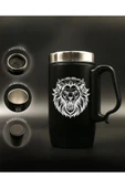 Nesnel Gift Siyah Çelik Kulplu Bardak Termos - Sinirli Aslan Motifli - 2