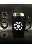 Nesnel Gift Siyah Çelik Kulplu Bardak Termos - Elmas Motifli thumbnail 2