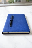 Nesnel Gift Modern Tasarım Kalemli Ajanda Mavi Kumaş Kaplama - Siyah Touchpenli Metal Kalem Hediyeli - 2