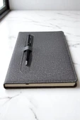 Nesnel Gift Modern Tasarım Kalemli Ajanda Gri Kumaş Kaplama - Siyah Touchpenli Metal Kalem Hediyeli thumbnail 2