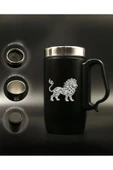 Nesnel Gift Siyah Çelik Kulplu Bardak Termos - İllistrasyon Aslan Motifli thumbnail 2