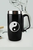 Nesnel Gift Siyah Çelik Kulplu Bardak Termos - Ying-Yang Motifli thumbnail 1
