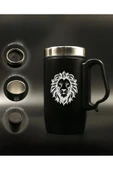 Nesnel Gift Siyah Çelik Kulplu Bardak Termos - Aslan Kafası Motifli - 2