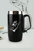 Nesnel Gift Siyah Çelik Kulplu Bardak Termos - Melek Motifli thumbnail 1