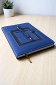 Nesnel Gift Cüzdanlı ve Kalemlikli Termo Deri Mavi Modern Ajanda - Siyah Touchpenli Metal Kalem Hediyeli - 1