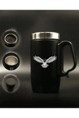 Nesnel Gift Siyah Çelik Kulplu Bardak Termos - Kartal Motifli thumbnail 2