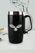 Nesnel Gift Siyah Çelik Kulplu Bardak Termos - Kartal Motifli thumbnail 1