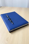 Nesnel Gift Modern Tasarım Kalemli Ajanda Mavi Kumaş Kaplama - Siyah Touchpenli Metal Kalem Hediyeli - 1