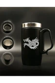 Nesnel Gift Siyah Çelik Kulplu Bardak Termos - Ejderha Motifli thumbnail 2