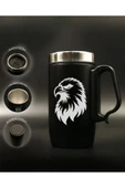 Nesnel Gift Siyah Çelik Kulplu Bardak Termos - Kartal Kafası Motifli - 2