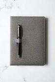 Nesnel Gift Modern Tasarım Kalemli Ajanda Gri Kumaş Kaplama - Siyah Touchpenli Metal Kalem Hediyeli thumbnail 3