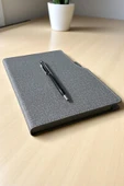 Nesnel Gift Gri Kalemlikli Termo Deri Ajanda - Siyah Touchpenli Metal Kalem Hediyeli - 1