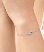 Minimal Nazar Boncuk Göz Kadın Gümüş Bileklik thumbnail 2