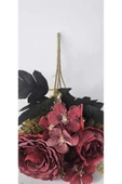 Bordo Renkli Haki Yapraklı 27 Cm Çiçek Buketi Ev Dekor Saksı Süsü thumbnail 3