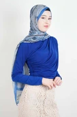 Bayan Kısa Bluz Sandy Bluz Saks Mavisi - 2