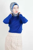 Bayan Kısa Bluz Sandy Bluz Saks Mavisi - 1
