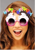 Happy Birthday Yazılı Beyaz Fuşya Renk Parti Gözlüğü 12x7 Cm thumbnail 2