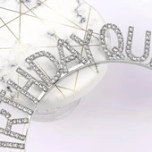 Gümüş Renk Kristal Taşlı Parlak Birthday Queen Yazılı Kraliçe Taç 16x17 Cm thumbnail 4