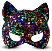 Siyah Kadife Kumaş Üzerine Rengarenk Payetli Pullu Parti Maskesi 16x14 Cm thumbnail 1