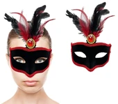 Kırmızı Dantelli Siyah Kırmızı Tüylü Siyah Süet Kaplama Parti Maskesi 17x25 Cm thumbnail 2