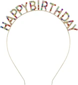 Rengarenk Kristal Taşlı Ekstra Lüks Gümüş Kaplama Happy Birthday Taç 16x17 Cm thumbnail 1