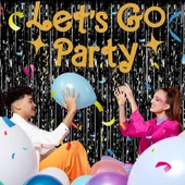 Siyah Renk Ekstra Metalize Parlak Saçaklı Arka Fon Perde İthal A Kalite 1x2 Metre thumbnail 2