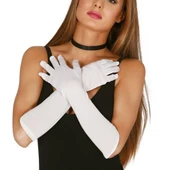 Beyaz Renk Dirseğe Kadar Uzun Kumaş Eldiven 40 Cm thumbnail 3