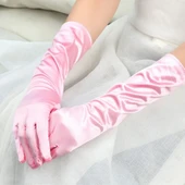 Uzun Boy Ekstra Parlak Saten Eldiven Pembe Renk thumbnail 1