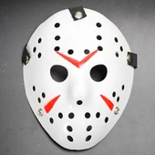 Beyaz Renk Kırmızı Çizgili Tam Yüz Hokey Jason Maskesi Hannibal Maskesi thumbnail 1