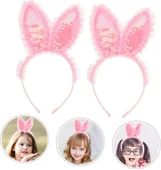 Kenarları Dantelli Pembe Pullu Payetli Led Işıklı Tavşan Kulak Taç 23x19 Cm thumbnail 5