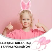 Kenarları Dantelli Pembe Pullu Payetli Led Işıklı Tavşan Kulak Taç 23x19 Cm thumbnail 4