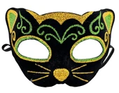 Siyah Kadife Kaplama Üzeri Sarı Yeşil Sim İşlemeli Kedi Maskesi 20x13 Cm thumbnail 1