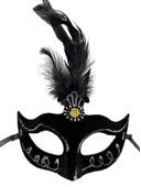 Siyah Renk Tüylü Siyah Süet Kaplama Parti Balo Maskesi 20x16 Cm thumbnail 1