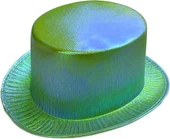 Yeşil Renk Işıltılı Hologram Kumaş Kaplama Fötr Silindir Şapka Yetişkin Boy thumbnail 1
