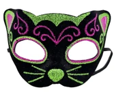 Siyah Kadife Kaplama Üzeri Pembe Yeşil Sim İşlemeli Kedi Maskesi 20x13 Cm thumbnail 1